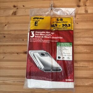 Shop Vac Filter Bags (3) Type E 90661 5 to 8 Gallon Dry Pickup NIP Med, Fine